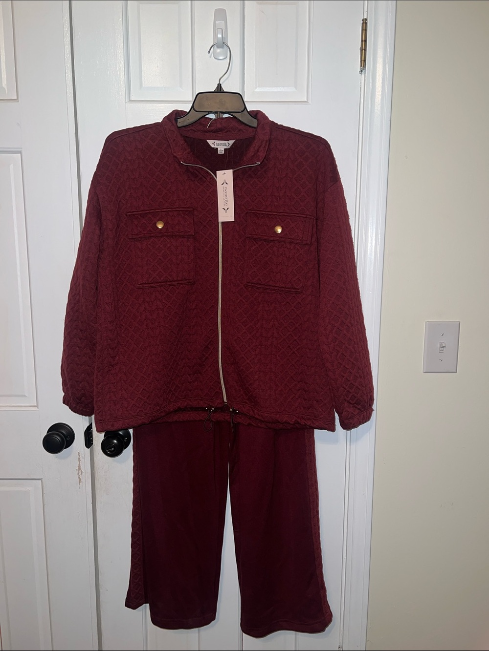 Nanette Lepore Quilted Zip Jacket and Wide-Leg Joggers - Burgundy